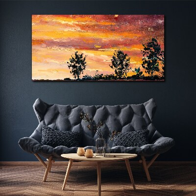 Tableau sur toile Coucher de soleil sur les arbres