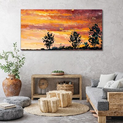 Tableau sur toile Coucher de soleil sur les arbres