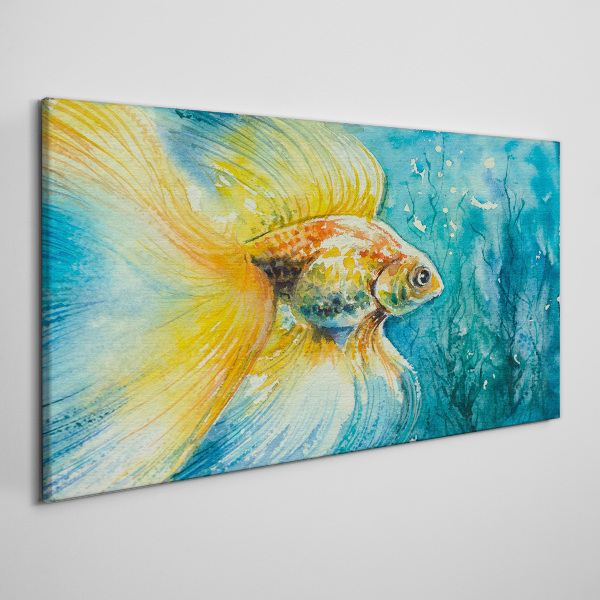 Tableau toile imprimée Poisson rouge dans l'eau colorée