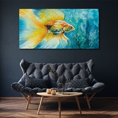 Tableau toile imprimée Poisson rouge dans l'eau colorée