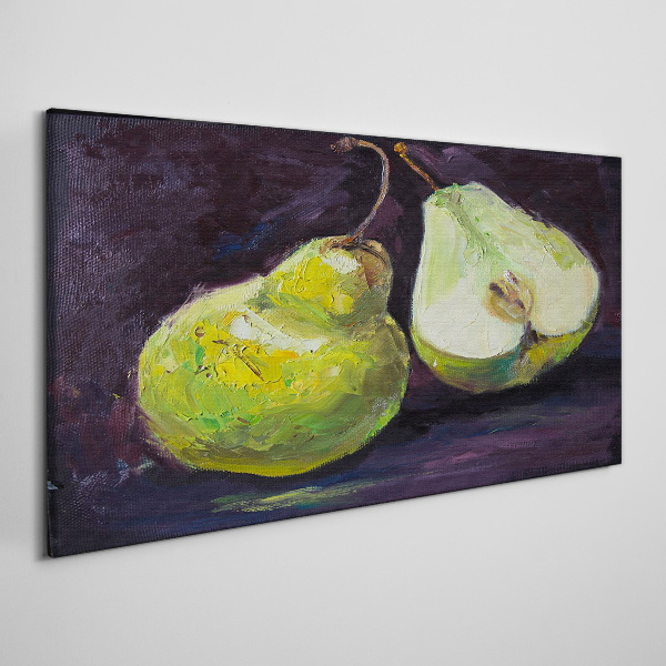 Tableau imprimé sur toile Poires vertes sur fond sombre