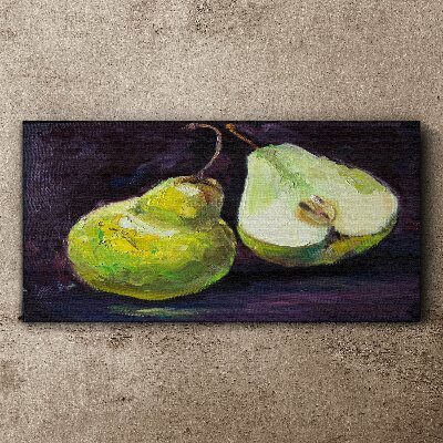 Tableau imprimé sur toile Poires vertes sur fond sombre