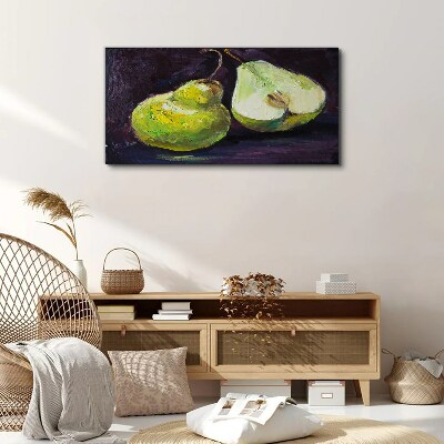 Tableau imprimé sur toile Poires vertes sur fond sombre