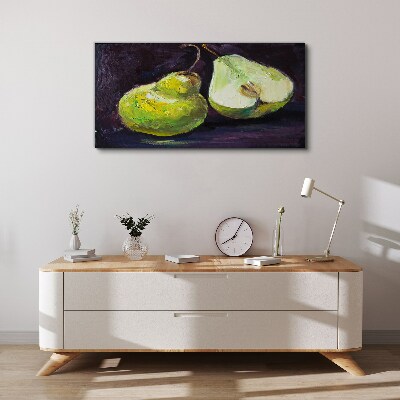 Tableau imprimé sur toile Poires vertes sur fond sombre