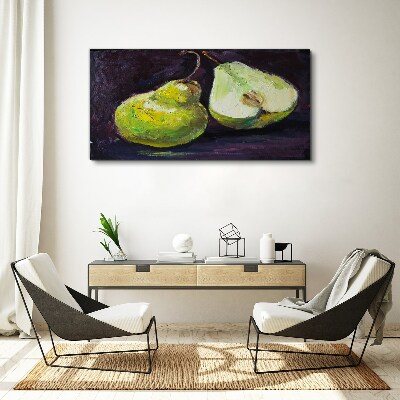 Tableau imprimé sur toile Poires vertes sur fond sombre