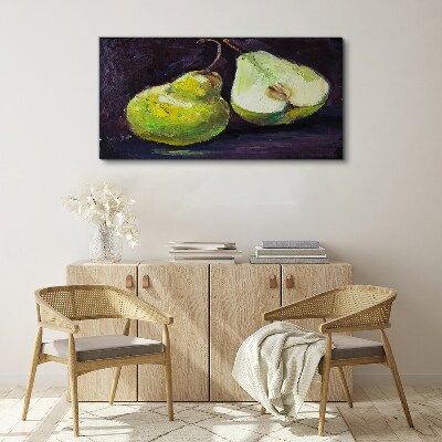 Tableau imprimé sur toile Poires vertes sur fond sombre