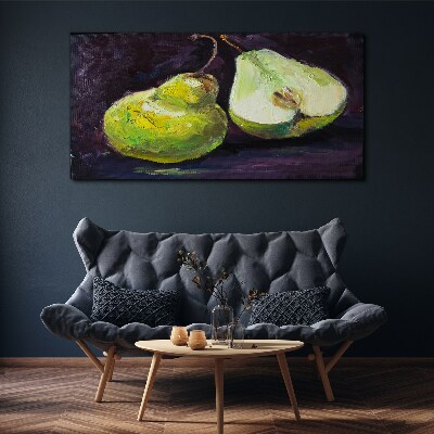 Tableau imprimé sur toile Poires vertes sur fond sombre