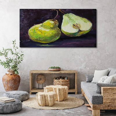 Tableau imprimé sur toile Poires vertes sur fond sombre