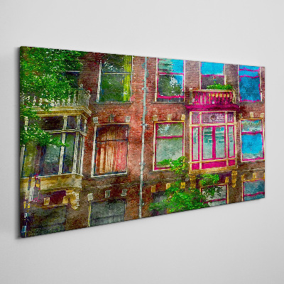 Tableau imprimé sur toile Les façades colorées des immeubles d'habitation d'Amsterdam