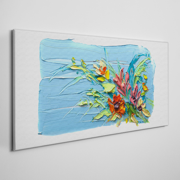 Tableau sur toile Fleurs sur fond bleu