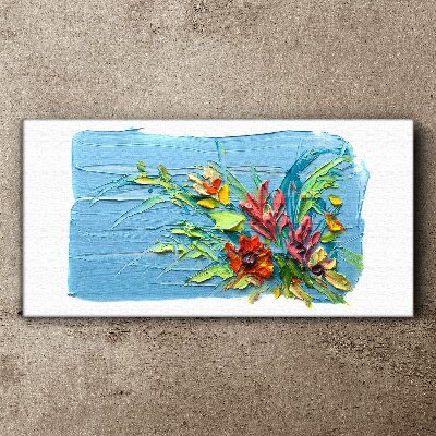 Tableau sur toile Fleurs sur fond bleu