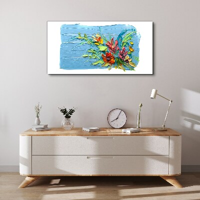 Tableau sur toile Fleurs sur fond bleu