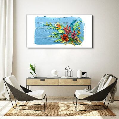 Tableau sur toile Fleurs sur fond bleu