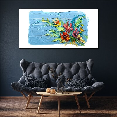 Tableau sur toile Fleurs sur fond bleu