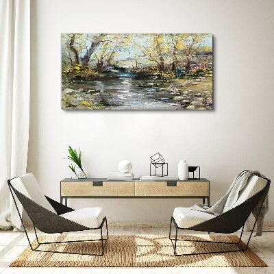Tableau imprimé sur toile Paysage printanier au bord du ruisseau