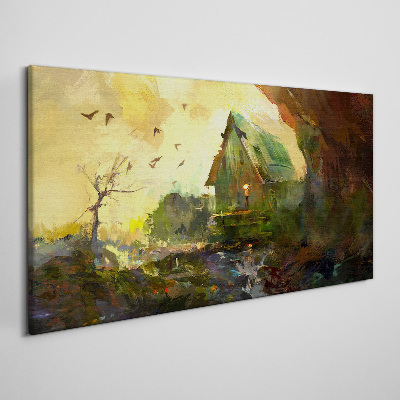 Tableau imprimé sur toile Paysage d'hiver avec une maison