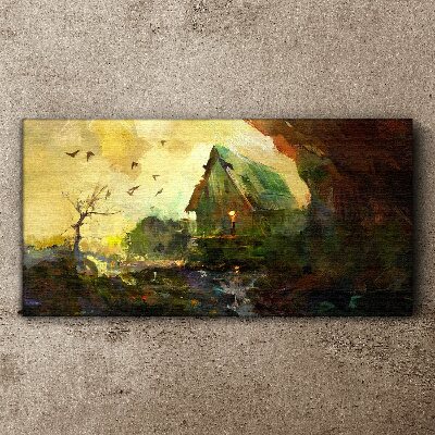 Tableau imprimé sur toile Paysage d'hiver avec une maison