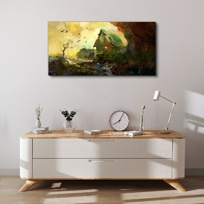Tableau imprimé sur toile Paysage d'hiver avec une maison
