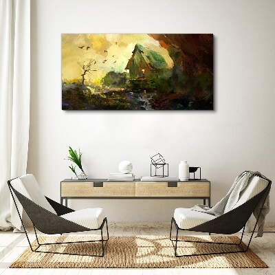 Tableau imprimé sur toile Paysage d'hiver avec une maison