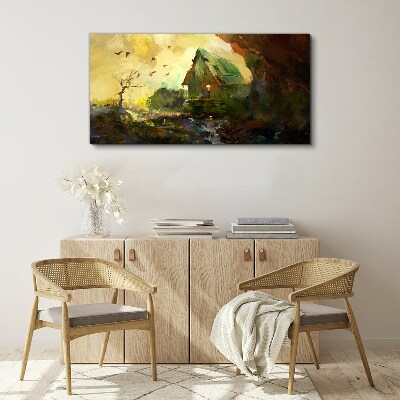 Tableau imprimé sur toile Paysage d'hiver avec une maison