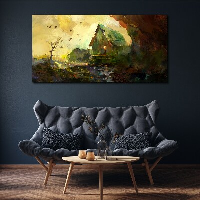 Tableau imprimé sur toile Paysage d'hiver avec une maison