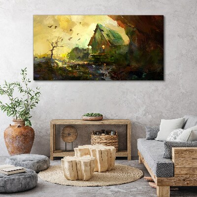 Tableau imprimé sur toile Paysage d'hiver avec une maison