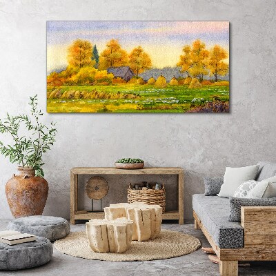 Tableau toile imprimée Automne doré dans le paysage rural