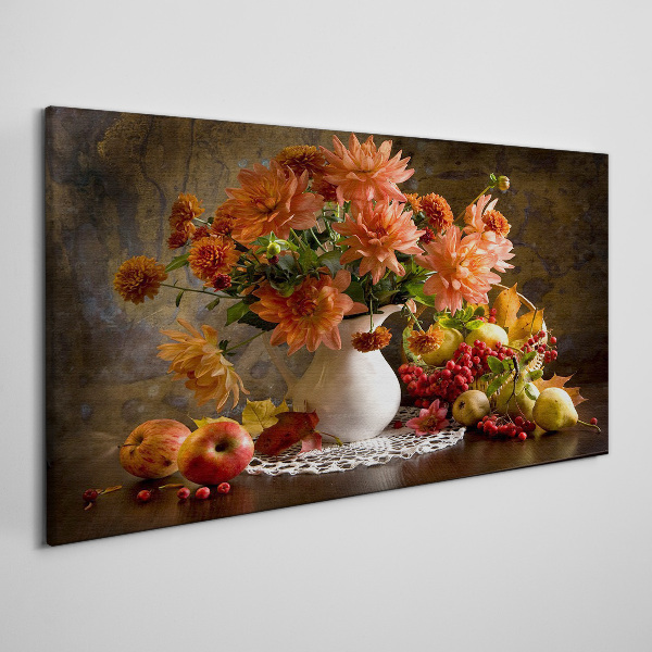 Tableau imprimé sur toile Fleurs et fruits dans un vase