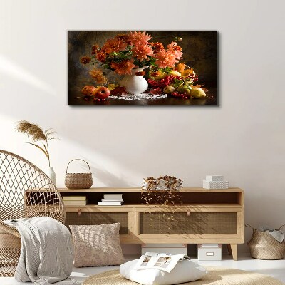 Tableau imprimé sur toile Fleurs et fruits dans un vase