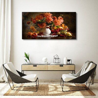 Tableau imprimé sur toile Fleurs et fruits dans un vase