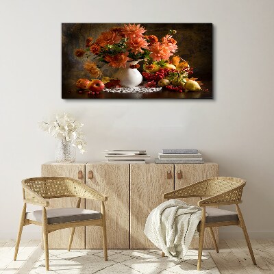 Tableau imprimé sur toile Fleurs et fruits dans un vase