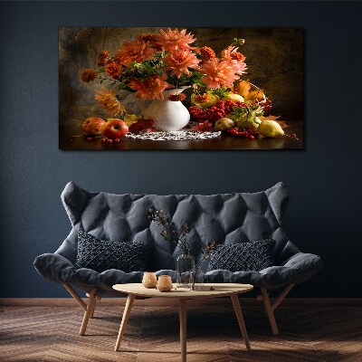 Tableau imprimé sur toile Fleurs et fruits dans un vase