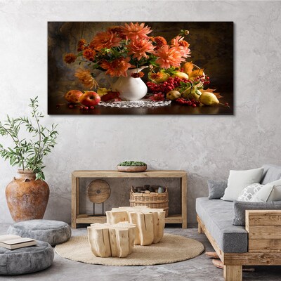 Tableau imprimé sur toile Fleurs et fruits dans un vase