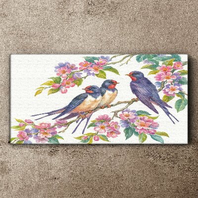 Tableau toile imprimée Oiseaux dans les branches fleuries