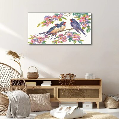Tableau toile imprimée Oiseaux dans les branches fleuries