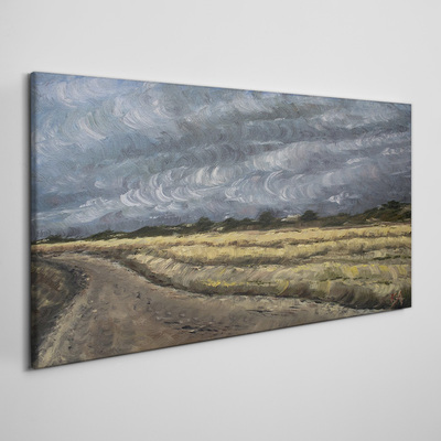 Tableau toile imprimée Ciel orageux sur une route de campagne