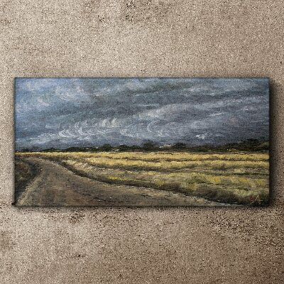 Tableau toile imprimée Ciel orageux sur une route de campagne