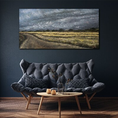 Tableau toile imprimée Ciel orageux sur une route de campagne