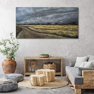 Tableau toile imprimée Ciel orageux sur une route de campagne