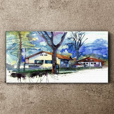 Tableau imprimé sur toile Paysage rural à l'aquarelle