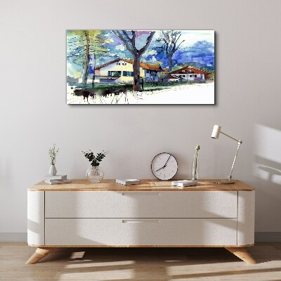 Tableau imprimé sur toile Paysage rural à l'aquarelle
