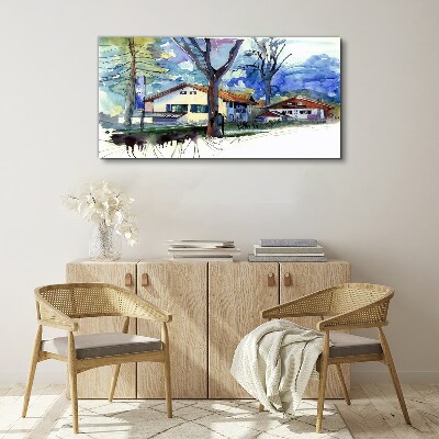 Tableau imprimé sur toile Paysage rural à l'aquarelle