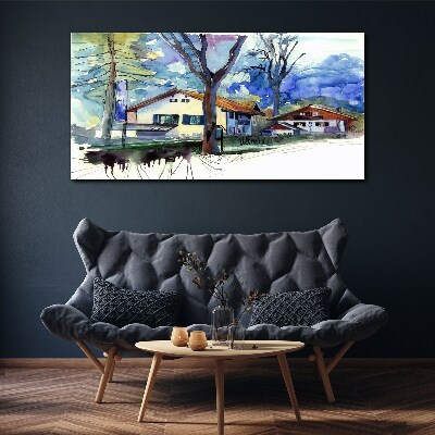 Tableau imprimé sur toile Paysage rural à l'aquarelle