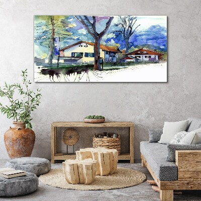 Tableau imprimé sur toile Paysage rural à l'aquarelle