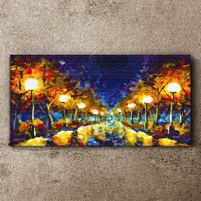 Tableau toile imprimée Ruelle du soir avec lampes