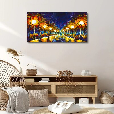 Tableau toile imprimée Ruelle du soir avec lampes