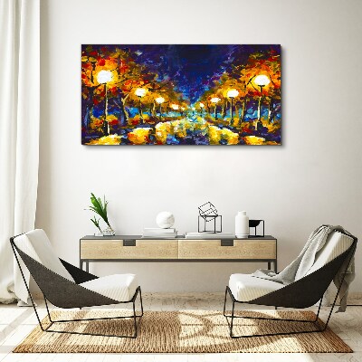 Tableau toile imprimée Ruelle du soir avec lampes