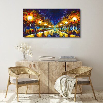 Tableau toile imprimée Ruelle du soir avec lampes
