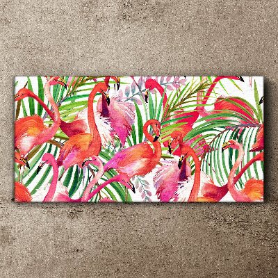 Tableau sur toile Flamants roses dans un paradis tropical