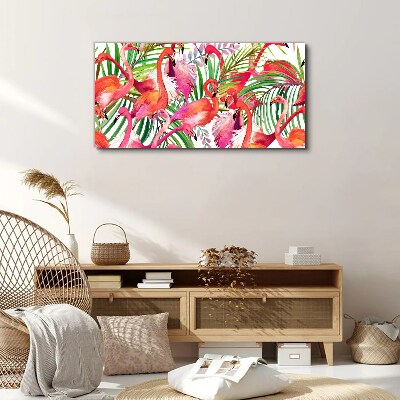 Tableau sur toile Flamants roses dans un paradis tropical